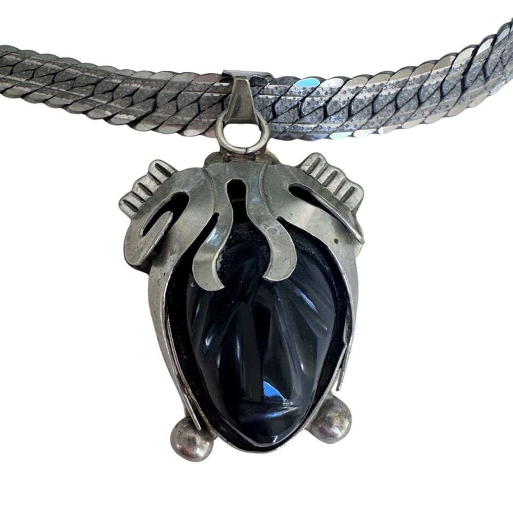 Vintage Sterling Mexico Pendant Necklace Collar W/Earrings Estate Jewelry